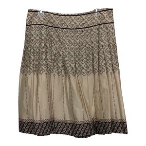 ANN TAYLOR LOFT Lined Pleated Print Skirt Tan Brown Pink Knee Length Size 10